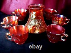 Orange Tree Punch Bowl Set 8 Piece Deep Marigold Carnival Glass By Fenton