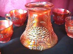 Orange Tree Punch Bowl Set 8 Piece Deep Marigold Carnival Glass By Fenton