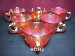 Orange Tree Punch Bowl Set 8 Piece Deep Marigold Carnival Glass By Fenton