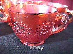 Orange Tree Punch Bowl Set 8 Piece Deep Marigold Carnival Glass By Fenton