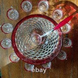 Original Box included! Whitehall Ruby Red Flash Colony 14 piece Punch Bowl