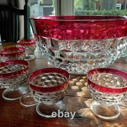 Original Box included! Whitehall Ruby Red Flash Colony 14 piece Punch Bowl