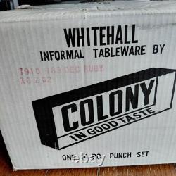 Original Box included! Whitehall Ruby Red Flash Colony 14 piece Punch Bowl