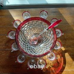 Original Box included! Whitehall Ruby Red Flash Colony 14 piece Punch Bowl
