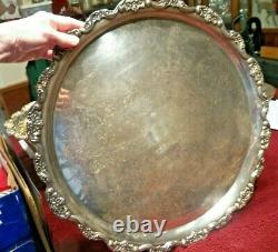 Ornate Silver-plate Punch Bowl w 12 Cups, Glass Ladle & Lg. Tray EPCA by Poole