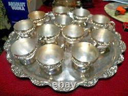 Ornate Silver-plate Punch Bowl w 12 Cups, Glass Ladle & Lg. Tray EPCA by Poole