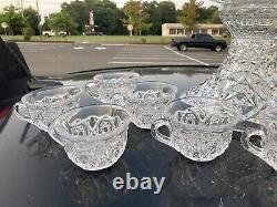 Outstanding EAPG 14 Pedestal Punch bowl Set Complete 14pc Polished Rims A+ Qual