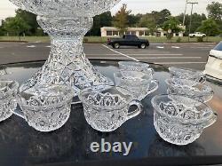 Outstanding EAPG 14 Pedestal Punch bowl Set Complete 14pc Polished Rims A+ Qual