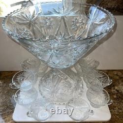 Outstanding EAPG 14 Pedestal Punch bowl Set Complete 28 pc scallop AH A+ Qual