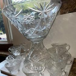 Outstanding EAPG 14 Pedestal Punch bowl Set Complete 28 pc scallop AH A+ Qual