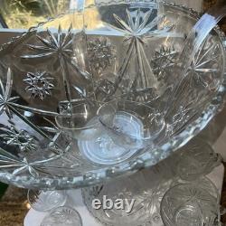 Outstanding EAPG 14 Pedestal Punch bowl Set Complete 28 pc scallop AH A+ Qual