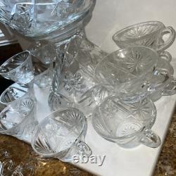 Outstanding EAPG 14 Pedestal Punch bowl Set Complete 28 pc scallop AH A+ Qual