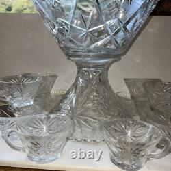 Outstanding EAPG 14 Pedestal Punch bowl Set Complete 28 pc scallop AH A+ Qual