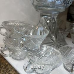 Outstanding EAPG 14 Pedestal Punch bowl Set Complete 28 pc scallop AH A+ Qual