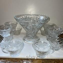 Outstanding EAPG 14 Pedestal Punch bowl Set Complete 28 pc scallop AH A+ Qual