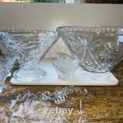 Outstanding EAPG 14 Pedestal Punch bowl Set Complete 28 pc scallop AH A+ Qual