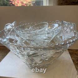 Outstanding EAPG 14 Pedestal Punch bowl Set Complete 28 pc scallop AH A+ Qual