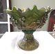 PIECES WithISSUES NORTHWOOD ACORN & BURRS GREEN CARNIVAL PUNCH BOWL & STAND AS IS