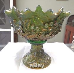 PIECES WithISSUES NORTHWOOD ACORN & BURRS GREEN CARNIVAL PUNCH BOWL & STAND AS IS