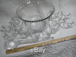 PUNCH BOWL LADLE & 12 CUPS MUGS Imperial Clear Glass Candlewick Set