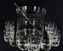 PUNCH BOWL SET 12 Cups Glass and Stir Stick Vintage 60's Design