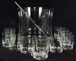 PUNCH BOWL SET 12 Cups Glass and Stir Stick Vintage 60's Design