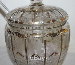 Punch Bowl Set High Quality Cut Glass And Gold Flower Pattern Circa 1940