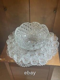 PUNCH BOWL Vintage LE Smith RARE COMPLETE SET Glass DAISY & BUTTON-in Orig. Box