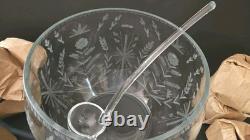 Paul Revere FLOWER CUT Etched Crystal Punch Bowl with 8 Cups And Glass Ladle-NEW