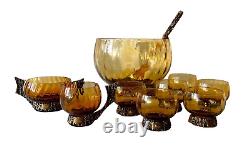 Pentti Sarpaneva Glass Bronze Turun Hopea Punch Bowl Ladle Cups Cream Sugar Set