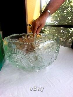 Pfaltgraff Aztec handcut etched glass deep punch bowl with ladel and 36 cups