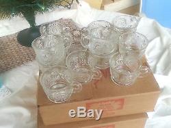 Pfaltgraff Aztec handcut etched glass deep punch bowl with ladel and 36 cups