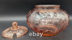 Pink Glass Punch Bowl With LID & 5 Cups Grape Vine And Strawberry Pattern