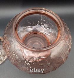 Pink Glass Punch Bowl With LID & 5 Cups Grape Vine And Strawberry Pattern