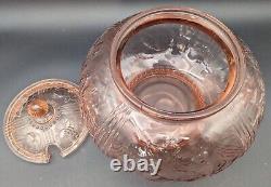 Pink Glass Punch Bowl With LID & 5 Cups Grape Vine And Strawberry Pattern