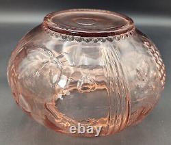 Pink Glass Punch Bowl With LID & 5 Cups Grape Vine And Strawberry Pattern