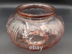 Pink Glass Punch Bowl With LID & 5 Cups Grape Vine And Strawberry Pattern