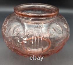 Pink Glass Punch Bowl With LID & 5 Cups Grape Vine And Strawberry Pattern