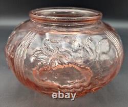 Pink Glass Punch Bowl With LID & 5 Cups Grape Vine And Strawberry Pattern