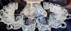 Pinwheel & Stars Crystal Punch Bowl SetAmerican Brillian EAPGSmith Glass Co