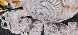 Pinwheel & Stars Crystal Punch Bowl SetAmerican Brillian EAPGSmith Glass Co