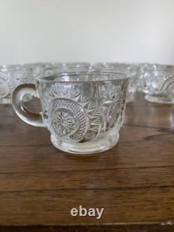 Pinwheel and Stars Glass Round Punch Bowl Set with 12 Matching Punch Cups