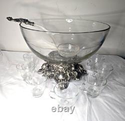 Pitman-Dreitzer 1545 Colony 10 Piece Silver Elegance Punch Bowl Set c1960s USA