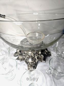 Pitman-Dreitzer 1545 Colony 10 Piece Silver Elegance Punch Bowl Set c1960s USA