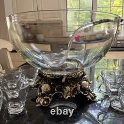 Pitman-Dreitzer Colony 14 Piece Silver Elegance Punch Bowl, Ladle, 12 Cups 60's