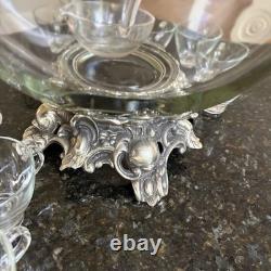 Pitman-Dreitzer Colony 14 Piece Silver Elegance Punch Bowl, Ladle, 12 Cups 60's