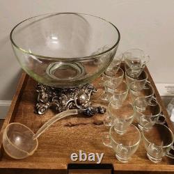 Pitman Dreitzer / Lancaster Colony #1545 Silver Elegance 15pc Glass Punch Bowl