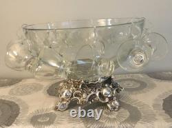 Pittman Dreitzer 15 Piece Punch Bowl Ornate Silver Stand 12 Cup Hooks Ladle Vtg