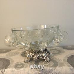 Pittman Dreitzer 15 Piece Punch Bowl Ornate Silver Stand 12 Cup Hooks Ladle Vtg