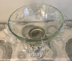 Pittman Dreitzer 15 Piece Punch Bowl Ornate Silver Stand 12 Cup Hooks Ladle Vtg